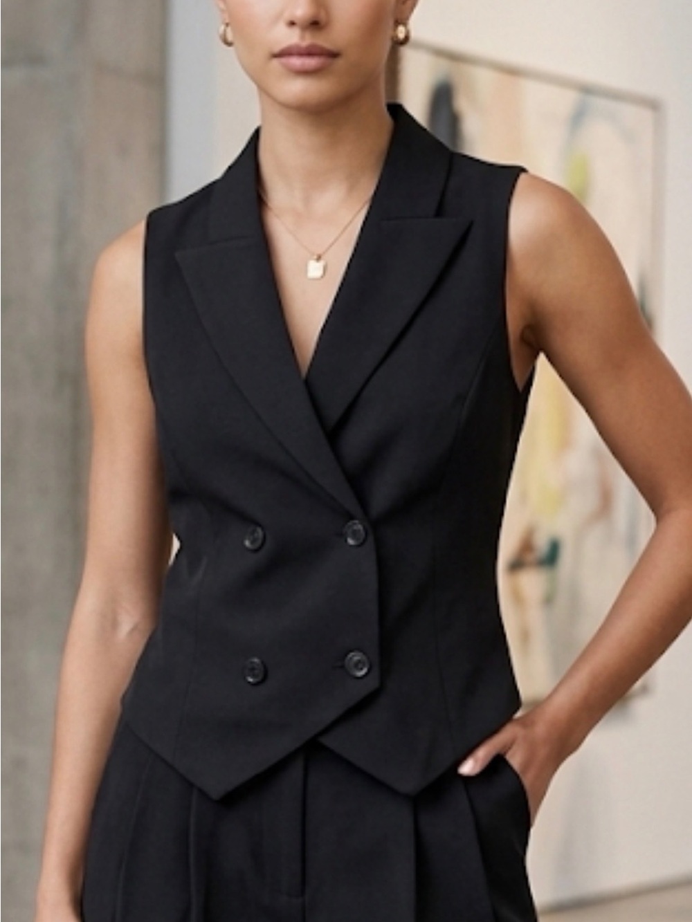 The Commense Black Double Breasted Tailored Vest NWT XS